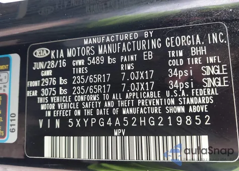 2017 Kia Sorento 3.3L Lx from USA, damaged, VIN 5XYPG4A52HG219852